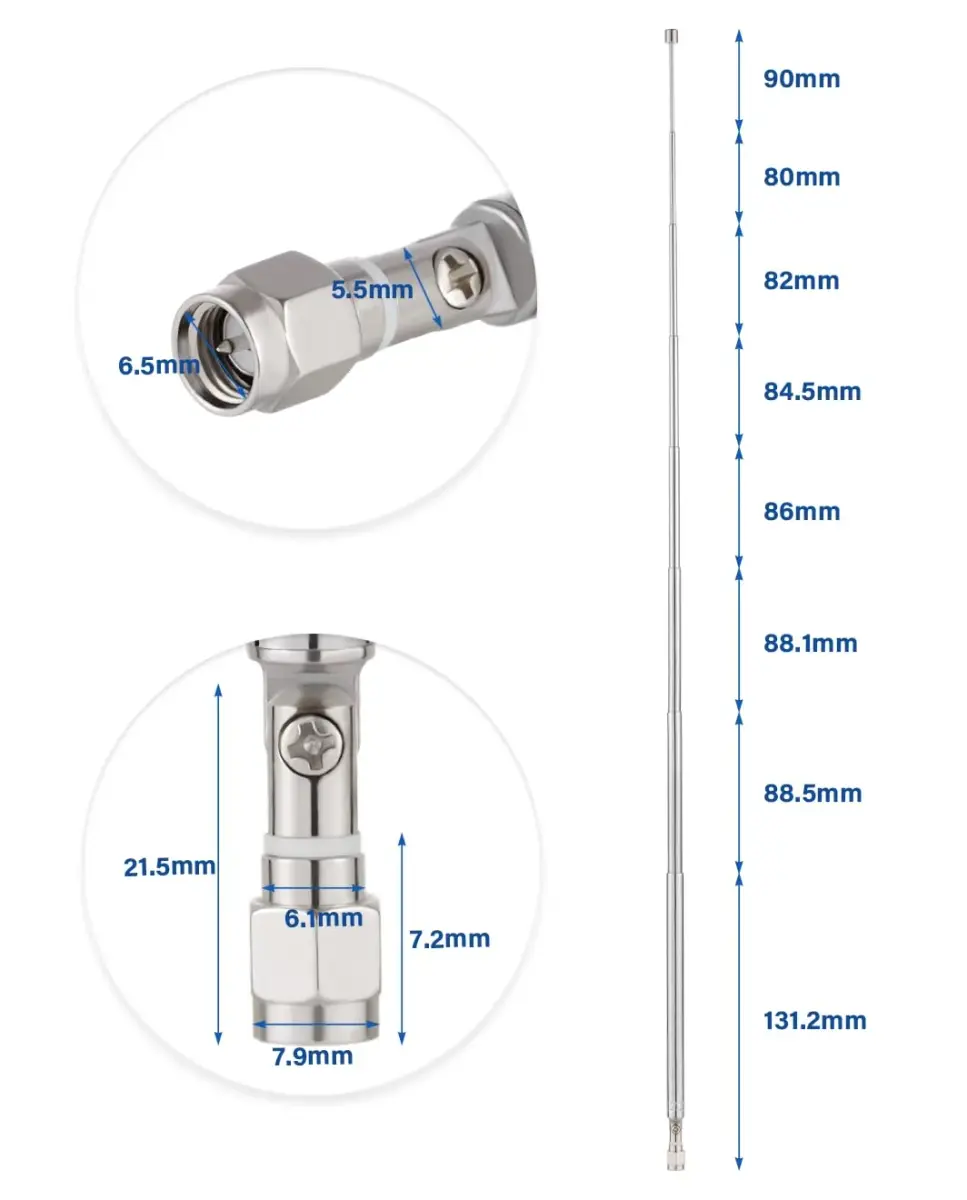 POBADY 8-Section Telescopic Antenna 73.03cm (28.75in) | SMA Male Connector for AM/FM Radio Receivers - view 7