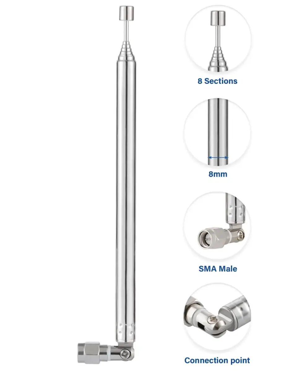 POBADY 8-Section Telescopic Antenna 73.03cm (28.75in) | SMA Male Connector for AM/FM Radio Receivers - view 4