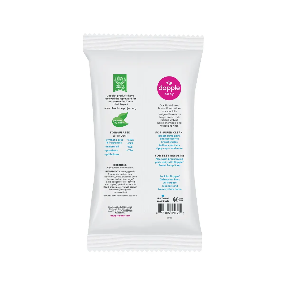 Dapple Baby Breast Pump Wipes - 300 Count (12 Packs of 25) | Plant-Powered & Hypoallergenic for Milk Residue Removal - view 2