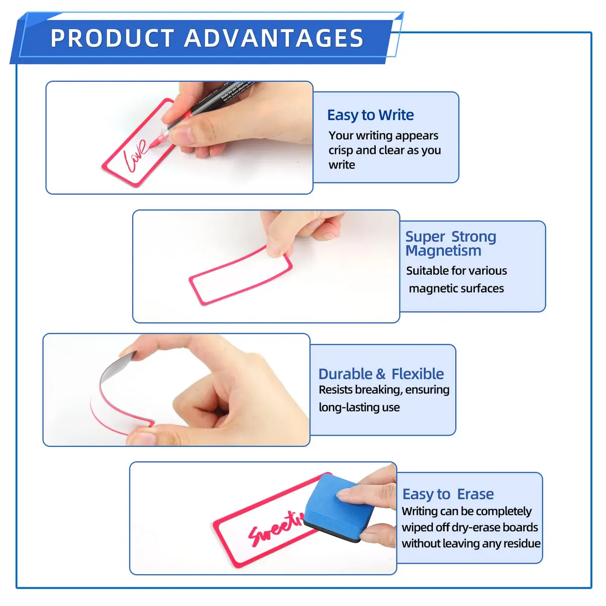 Utron Magnetic Dry Erase Labels 3.2"x1.2" (72PCS, 9 Colors) | Reusable Name Plates for Whiteboards & Lockers - view 5