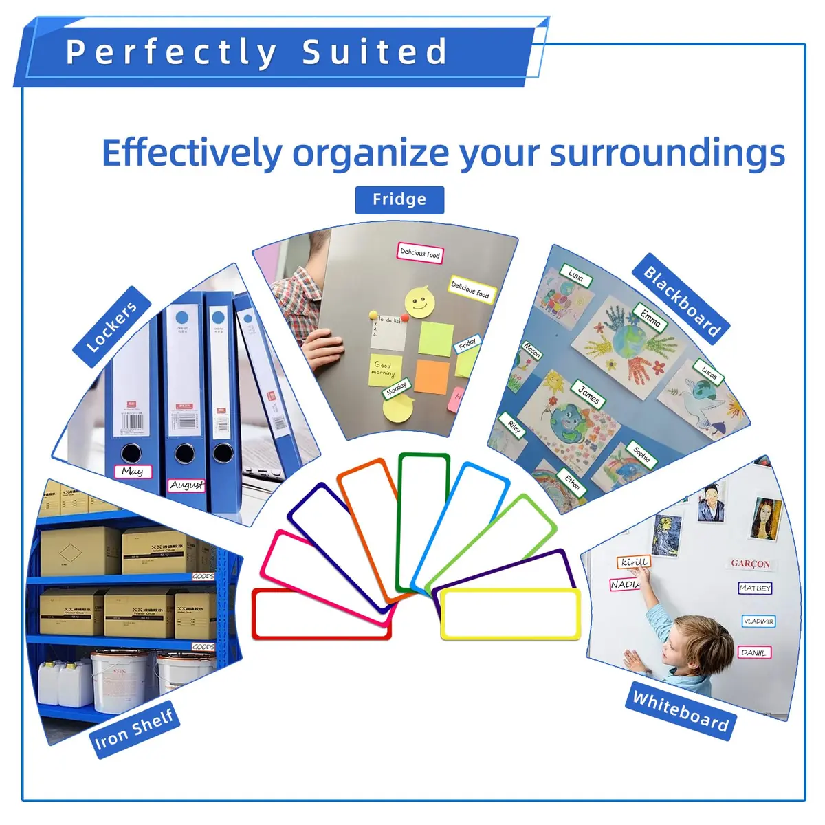 Utron Magnetic Dry Erase Labels 3.2"x1.2" (72PCS, 9 Colors) | Reusable Name Plates for Whiteboards & Lockers - view 6