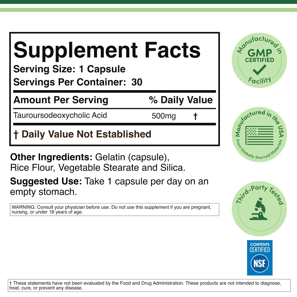 Double Wood Supplements TUDCA Tauroursodeoxycholic Acid 500mg Capsules | Liver Health Support (30 Count) - view 2