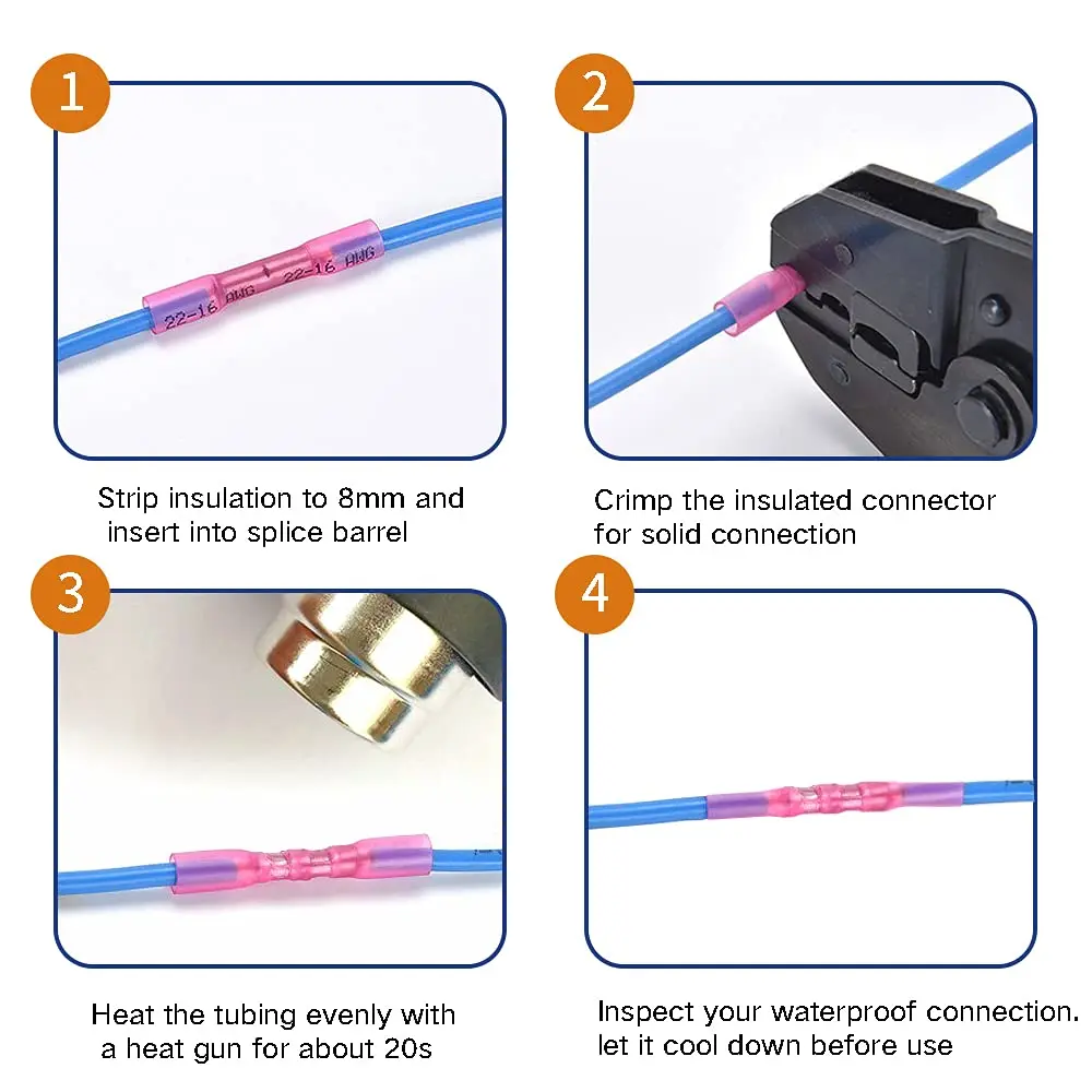 Qizpcer Blue Heat Shrink Butt Connectors 16-14 AWG (400 Pcs) | Waterproof Marine Grade Wire Splice - view 4