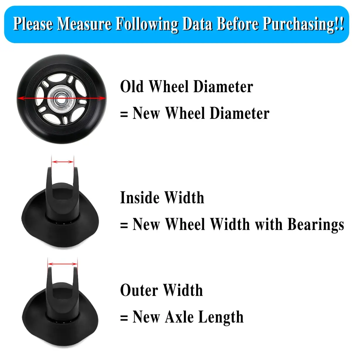 OwnMy Luggage Suitcase Replacement Wheels 45mm x 18mm | Pack of 3 Sets (12 Wheels Total) - view 6
