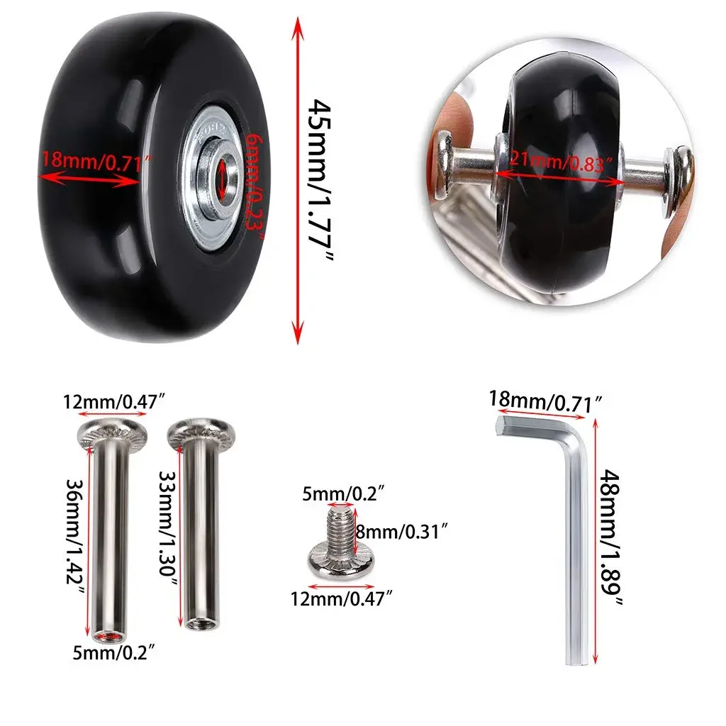 OwnMy Luggage Suitcase Replacement Wheels 45mm x 18mm | Pack of 3 Sets (12 Wheels Total) - view 2