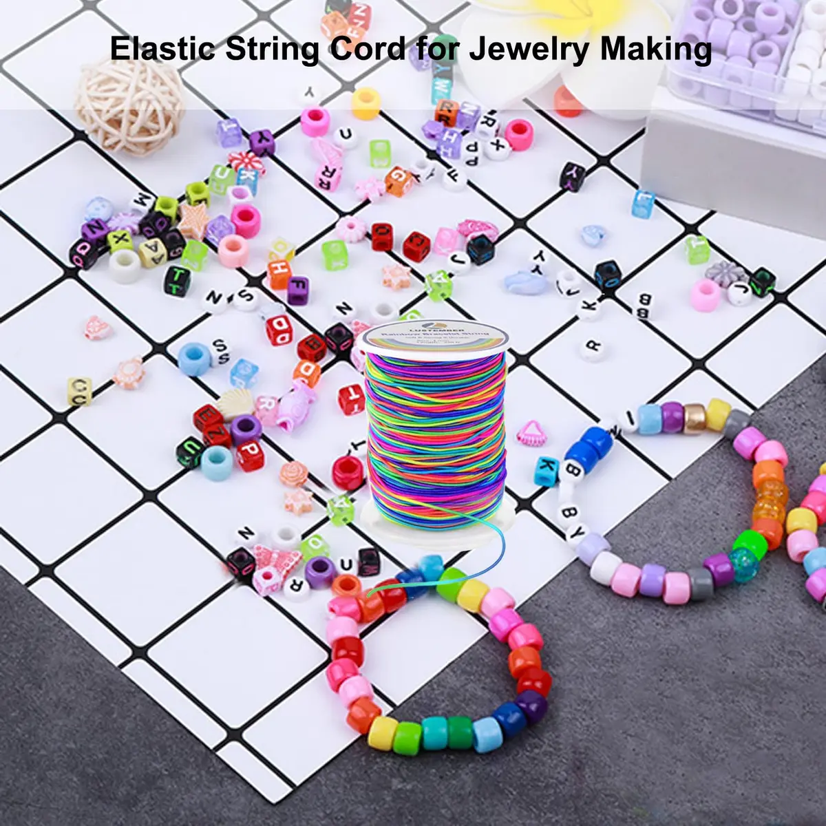 LUSTEMBER 1mm Rainbow Elastic Beading Cord 330 Feet (990 Feet Total) | Sturdy & Durable for Jewelry Making - view 3