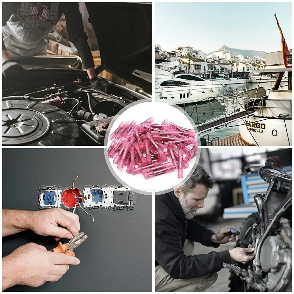Qizpcer Red Heat Shrink Butt Connectors 22-16 AWG (300 Pcs Total) | Waterproof Marine Grade Electrical Splice - view 6