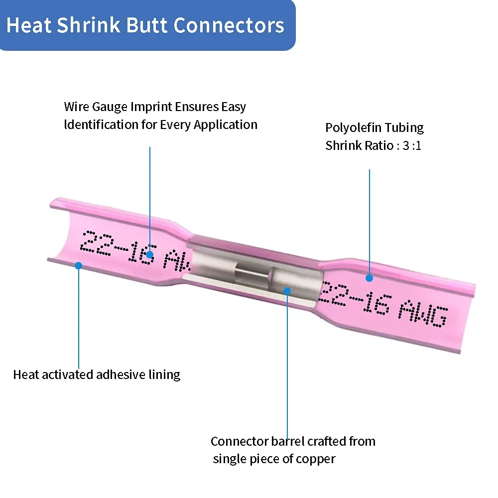 Qizpcer Red Heat Shrink Butt Connectors 22-16 AWG (300 Pcs Total) | Waterproof Marine Grade Electrical Splice - view 3