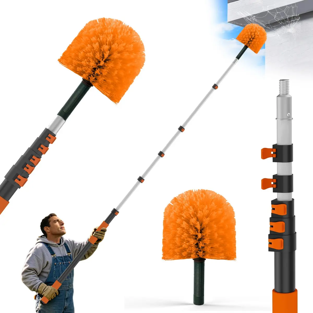 Buyplus Telescoping Cobweb Duster 24FT Extension Pole | Reaches Up To 30+ Feet - main product image