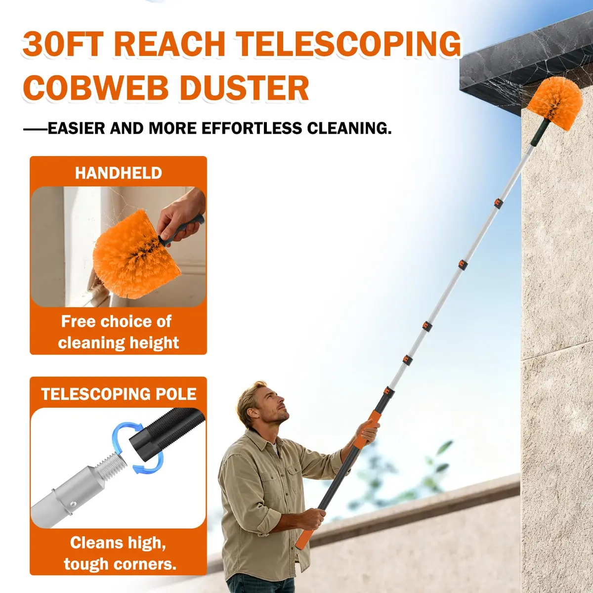 Buyplus Telescoping Cobweb Duster 24FT Extension Pole | Reaches Up To 30+ Feet - view 2