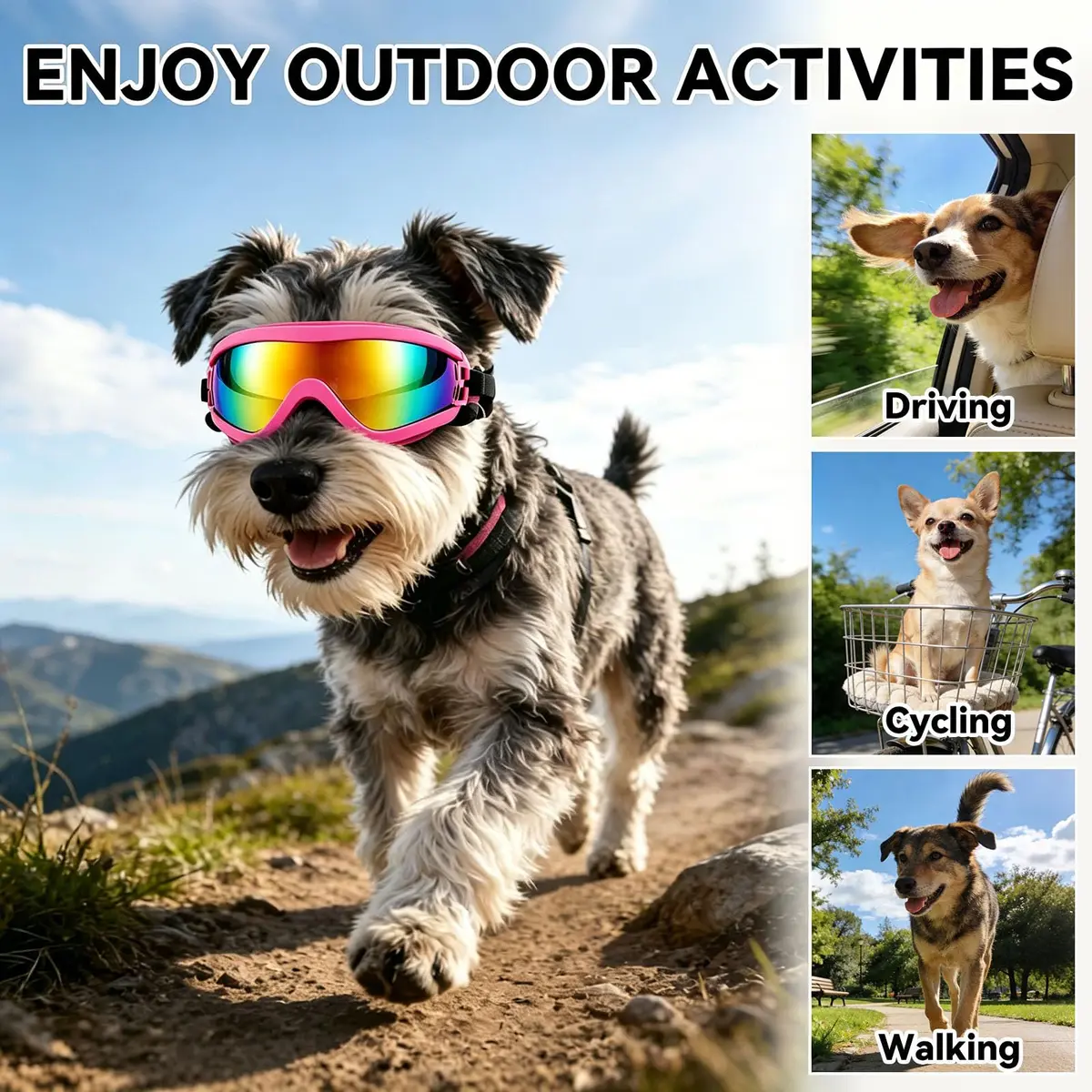 NAMSAN Dog Sunglasses for Medium Dogs, Anti-UV Dog Goggles Small Medium Breeds, Windproof Driving Dog Eye Protection, Pink (5 inches L x 2.5 inches W) - view 6
