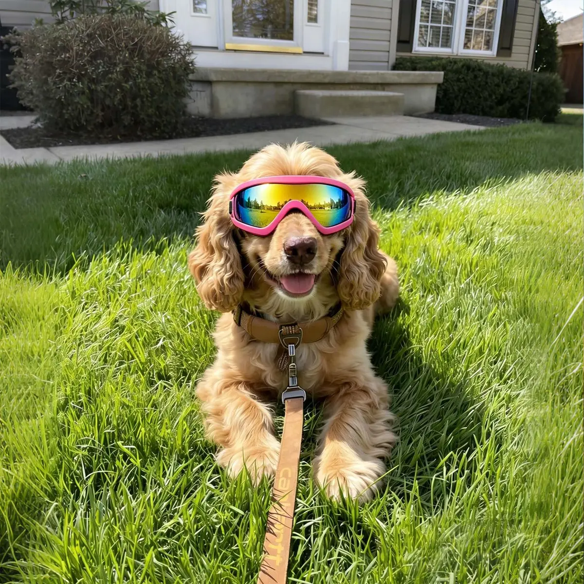 NAMSAN Dog Sunglasses for Medium Dogs, Anti-UV Dog Goggles Small Medium Breeds, Windproof Driving Dog Eye Protection, Pink (5 inches L x 2.5 inches W) - view 2