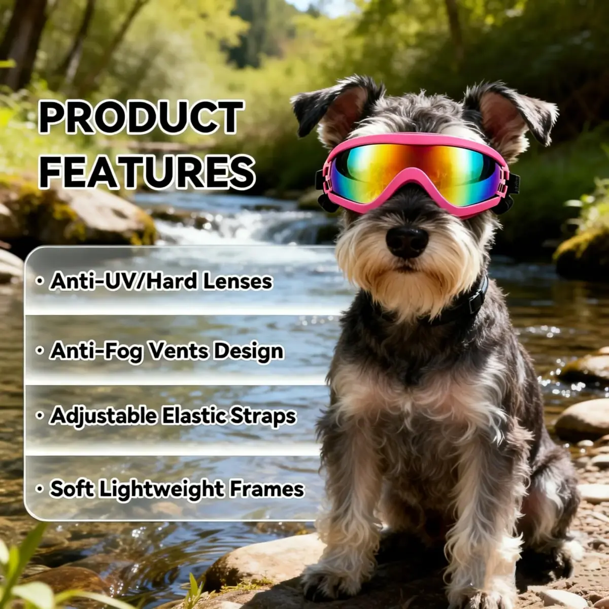 Enjoying Gloss Pink Dog Goggles for Medium Breeds | UV Protection, Windproof & Adjustable - view 4