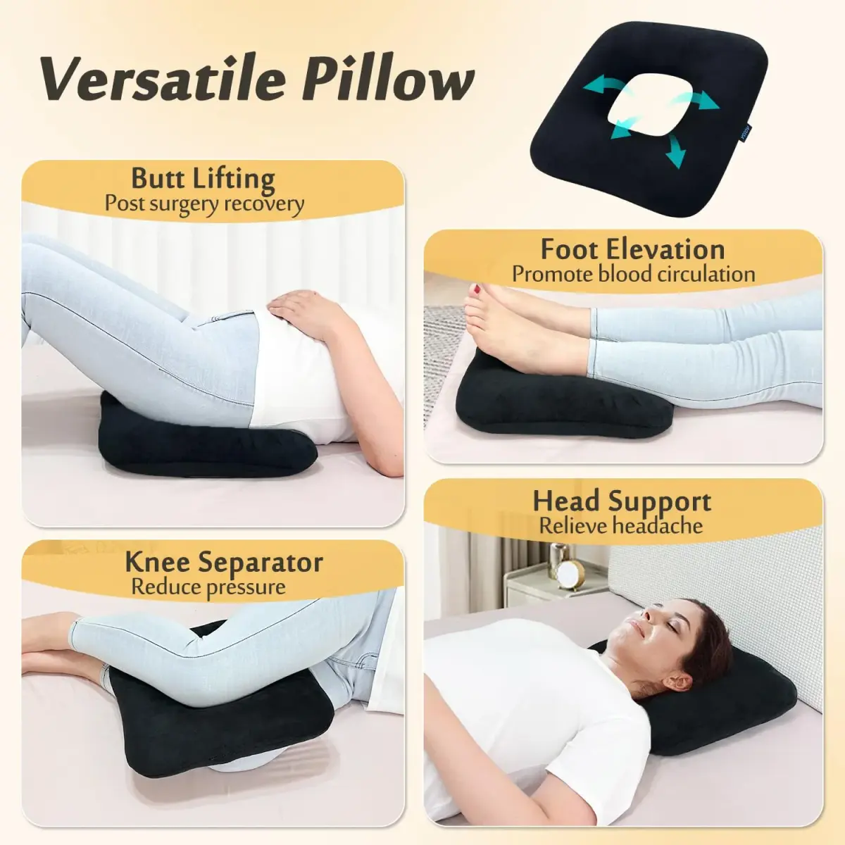 AOSSA Bed Sore Cushion for Butt Positioning Pillow, Pressure Ulcer Relief, 3-inch Thick Orthopedic Seat Wedge | 38cm x 36cm (15" x 14") - view 5