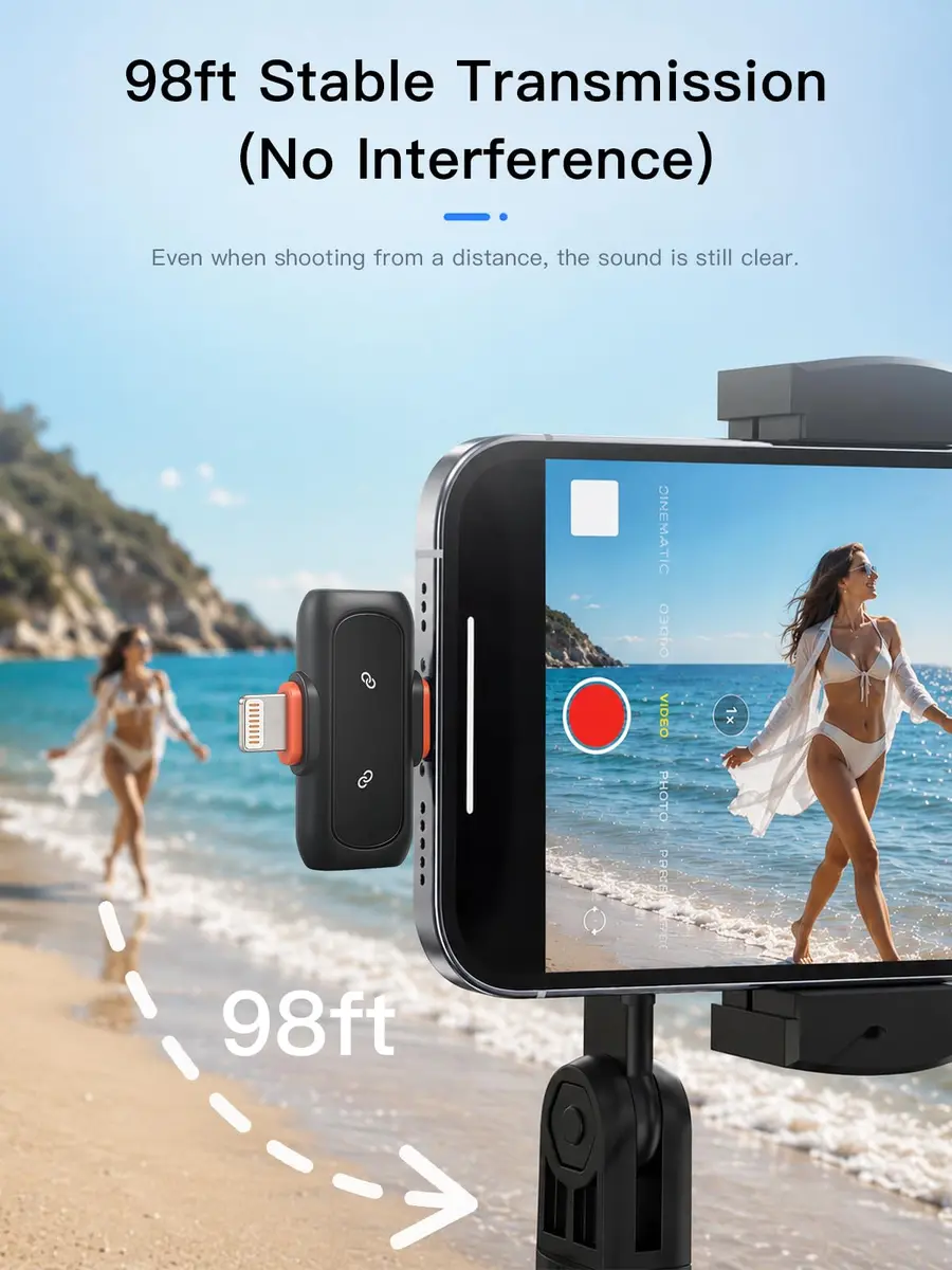 Amazpro Wireless Microphone for iPhone Android | Plug & Play, 30m Range, 30H Battery - view 7