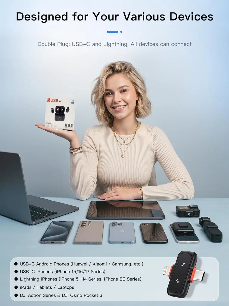 Amazpro Wireless Microphone for iPhone Android | Plug & Play, 30m Range, 30H Battery - view 8