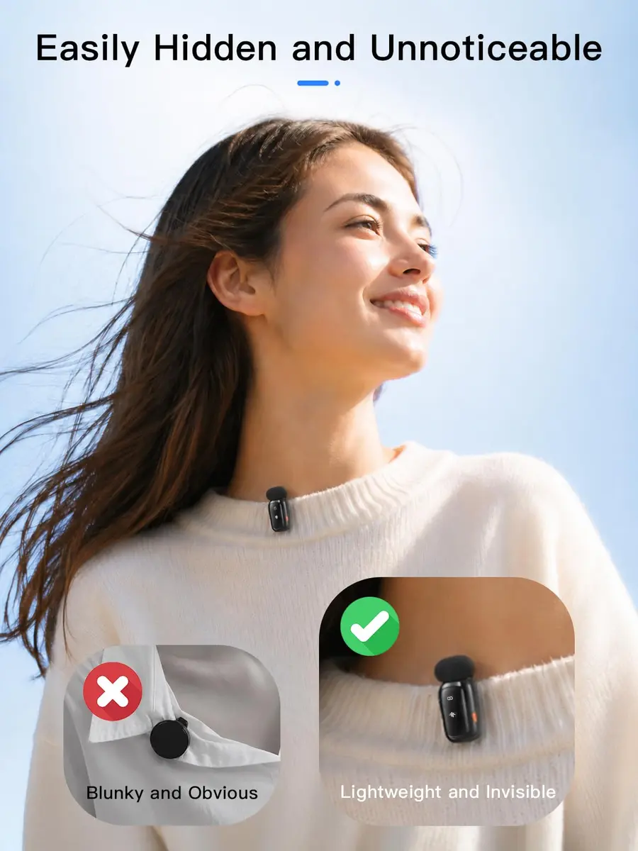 Amazpro Wireless Microphone for iPhone Android | Plug & Play, 30m Range, 30H Battery - view 2