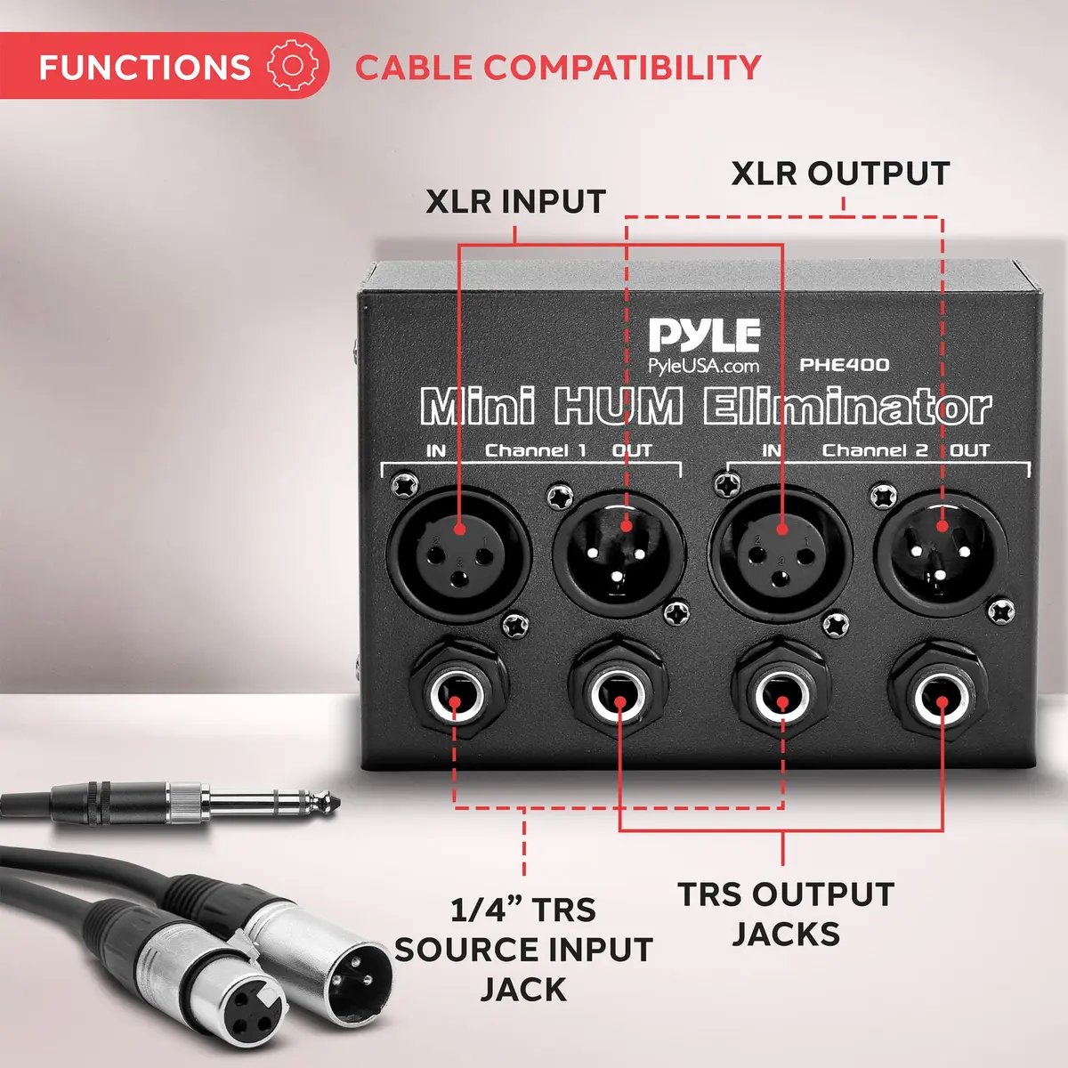Pyle PHE400 Compact Mini Hum Eliminator Box 2-Channel | Reduces Ground Loop Hum - view 6