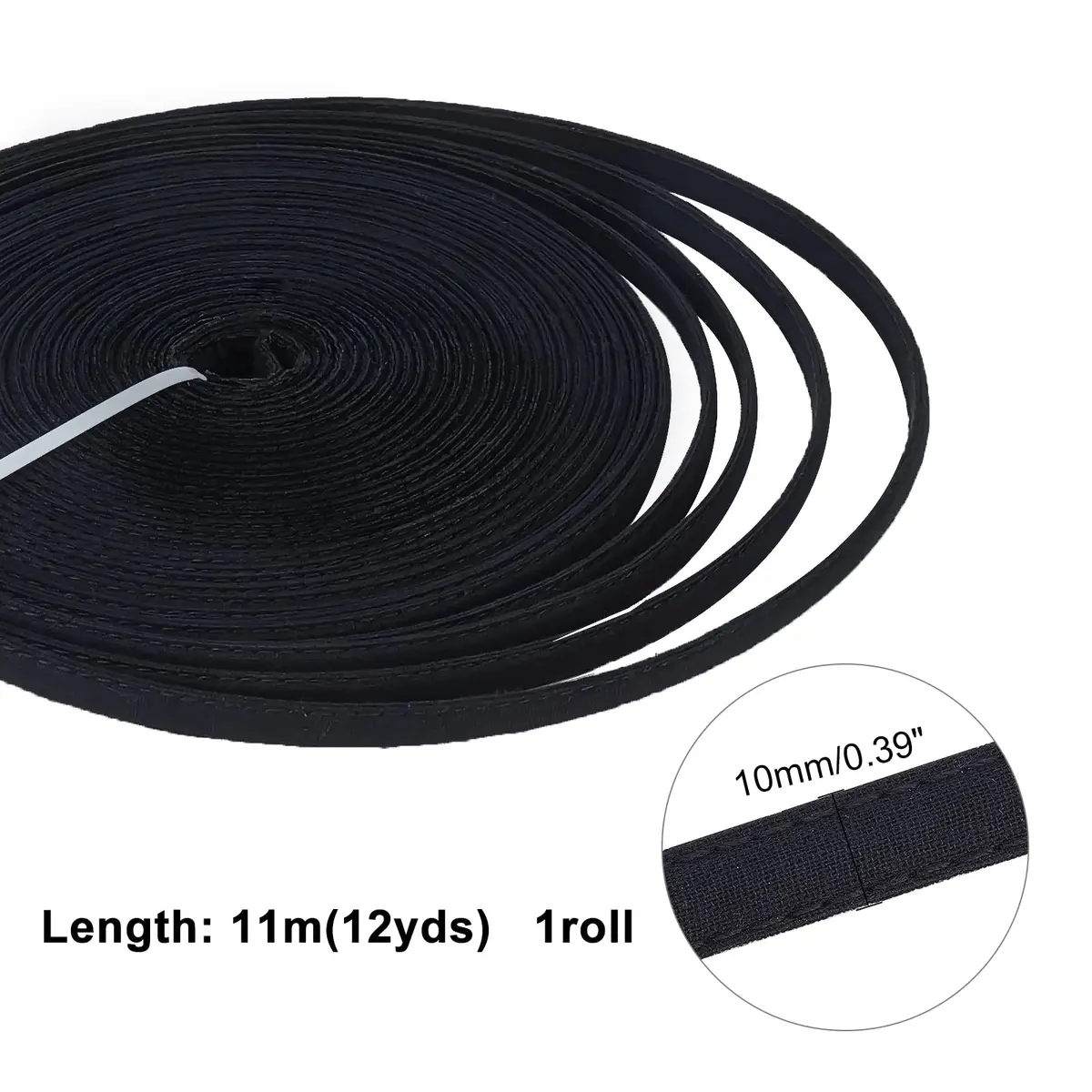PH PandaHall Cotton Covered Boning 10mm (0.4") Wide, 11m (12 Yards) Black | Flexible Support for Garments - view 6