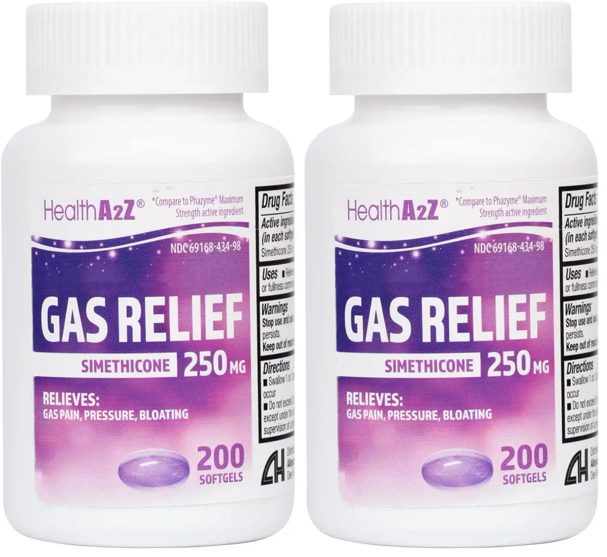 HealthA2Z Gas Relief Simethicone 250mg Softgels | 400 Count (2x200) Fast Acting Gas Relief - main product image