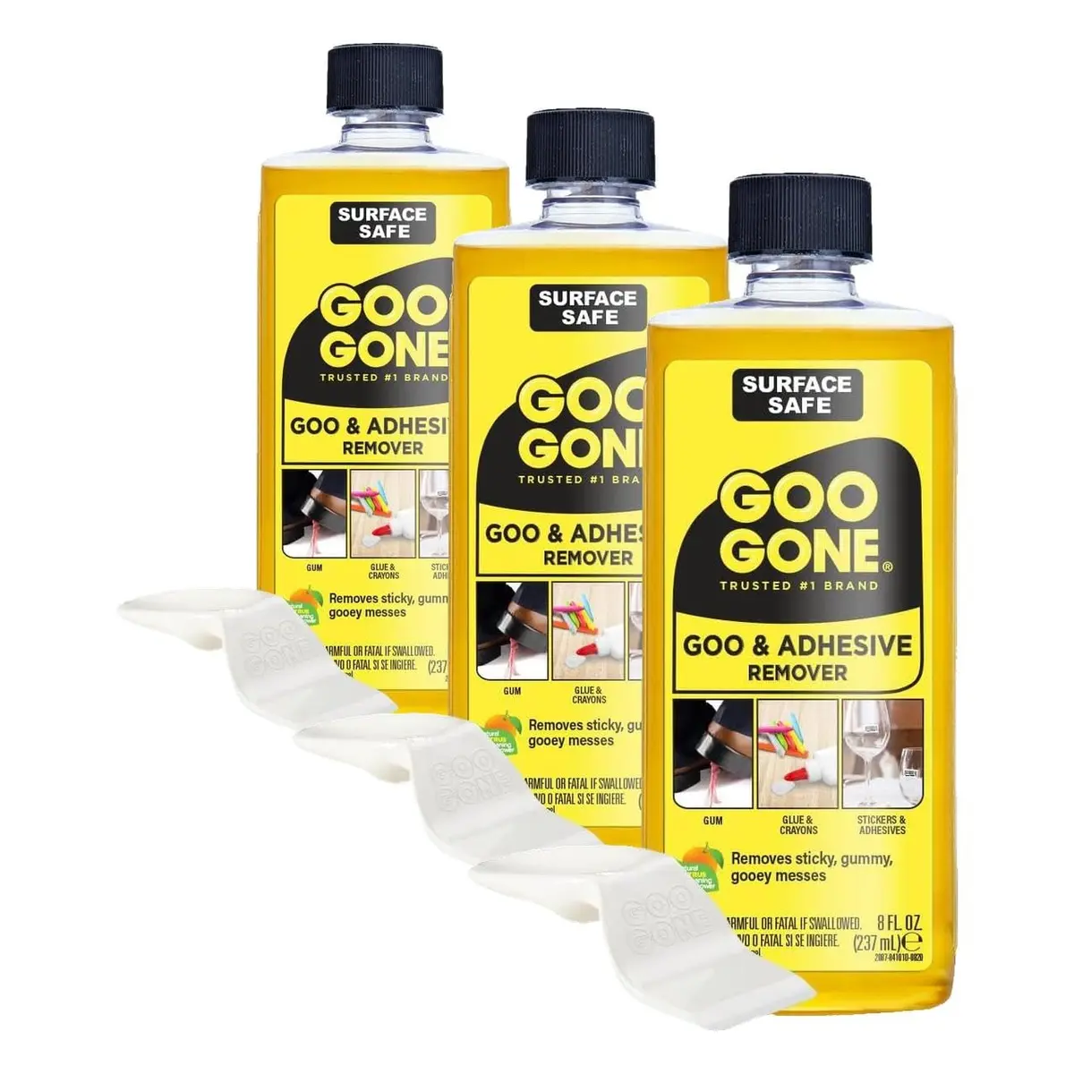 Goo Gone Original Liquid 8 Fl Oz (Pack of 3) Surface Safe Adhesive Remover for Stickers, Labels, Residue, Tape, Chewing Gum, Grease, Tar, Crayon, Glue - main product image