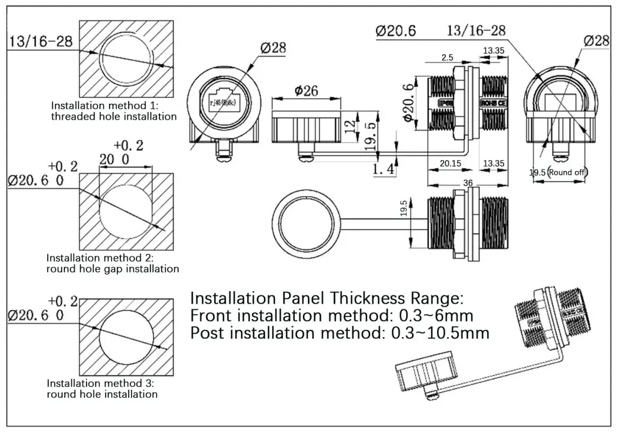 ANMBEST Shielded RJ45 Waterproof Panel Mount Connector (Pack of 20) | Industrial Ethernet Connectivity - view 6