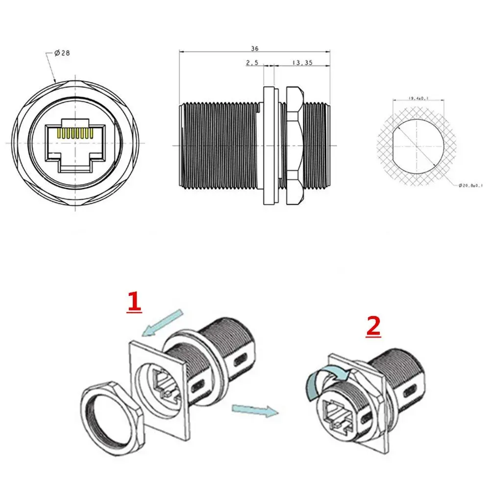 ANMBEST Shielded RJ45 Waterproof Panel Mount Connector (Pack of 20) | Industrial Ethernet Connectivity - view 8