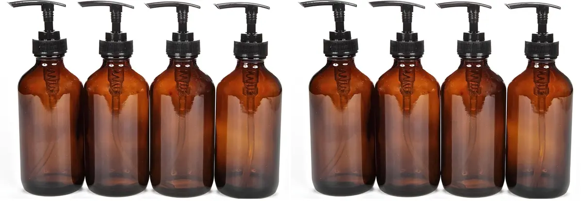 Vivaplex 8oz Amber Glass Bottles with Pump Dispenser | Reusable, Stylish & Leak-Proof - main product image