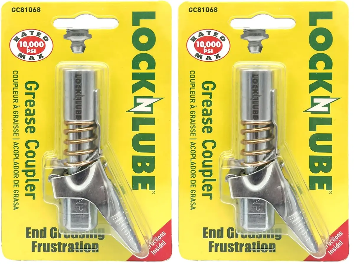 LockNLube Patented Locking Grease Coupler (Pack of 2) | Secure Leak-Free Seal, Rebuildable Design, 10,000 PSI Rated - main product image