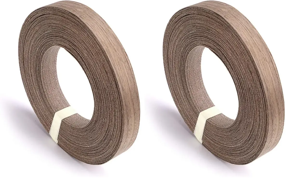 Skelang Walnut Wood Veneer Edge Banding 2 Rolls | 1.9cm x 15.24m (3/4" x 50') Preglued Iron-on Wood Tape - main product image