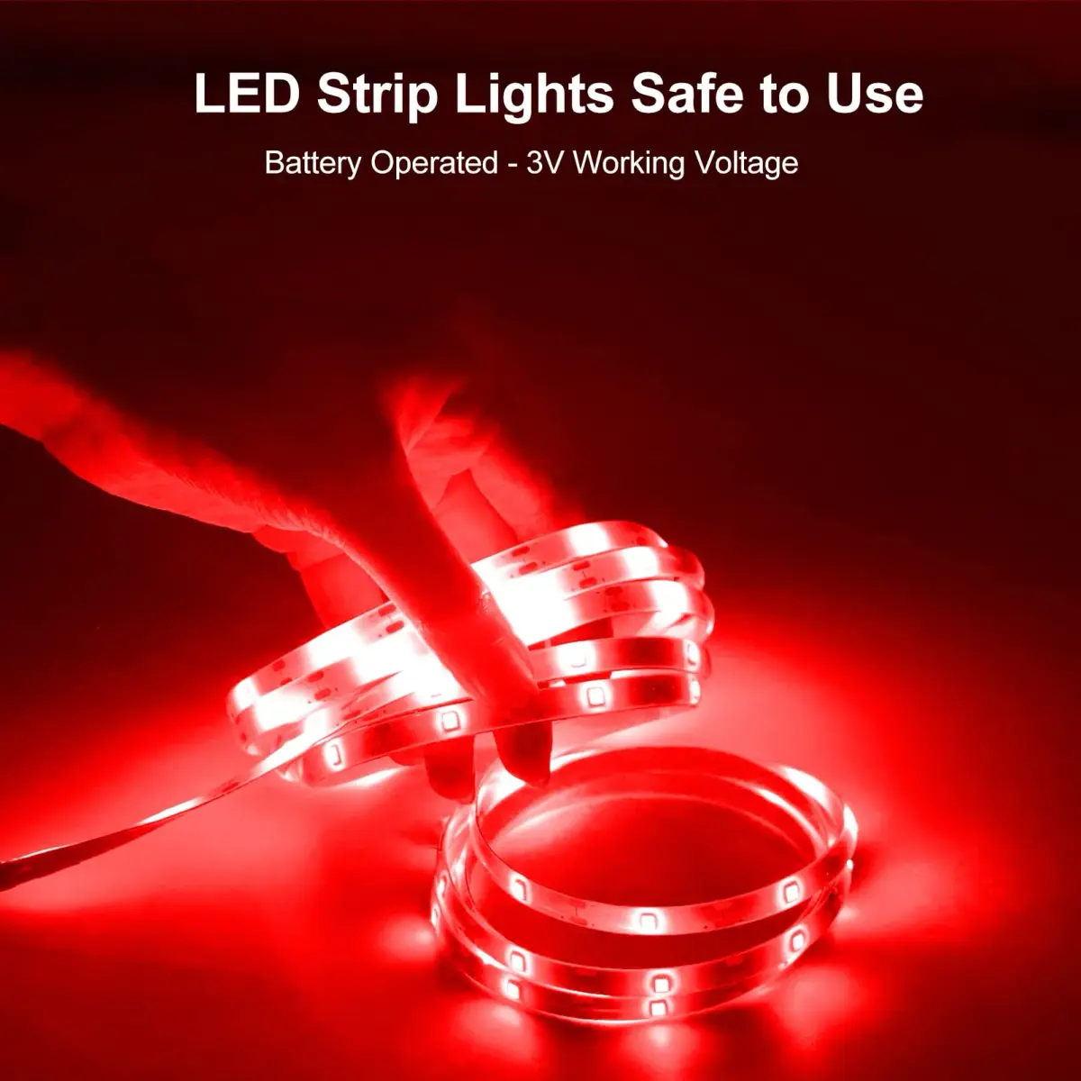 echosari Red LED Strip Lights Battery Operated, 90 LEDs, 9.8ft (3m), Remote Control, Pack of 3 - view 3