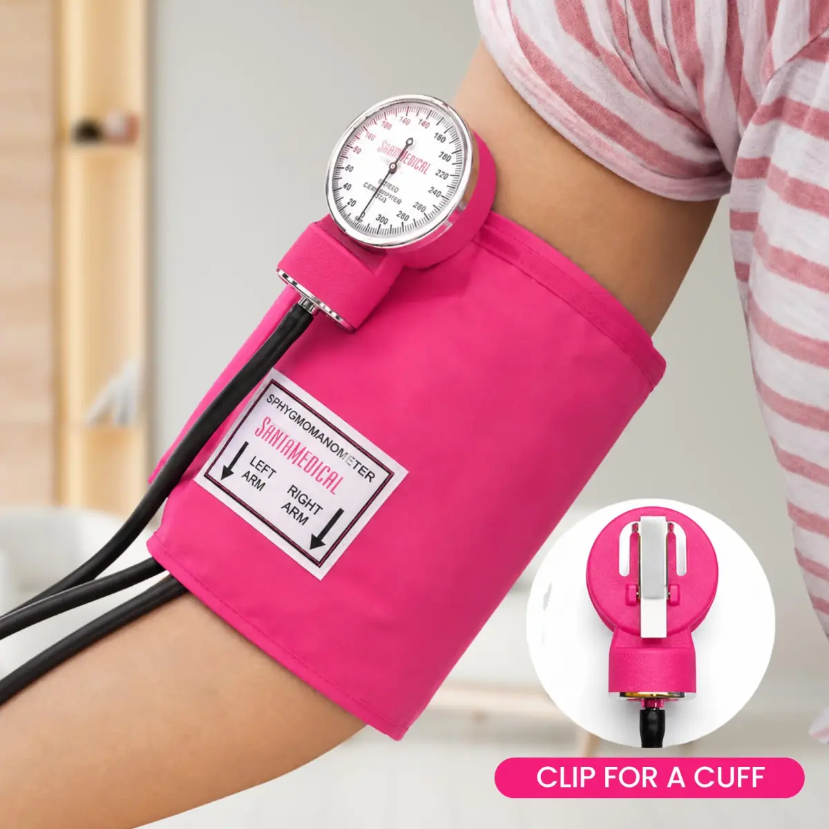 Santamedical Adult Deluxe Aneroid Sphygmomanometer - Pink | Manual BP Cuff with ±3 mmHg Accuracy & Carrying Case - view 2