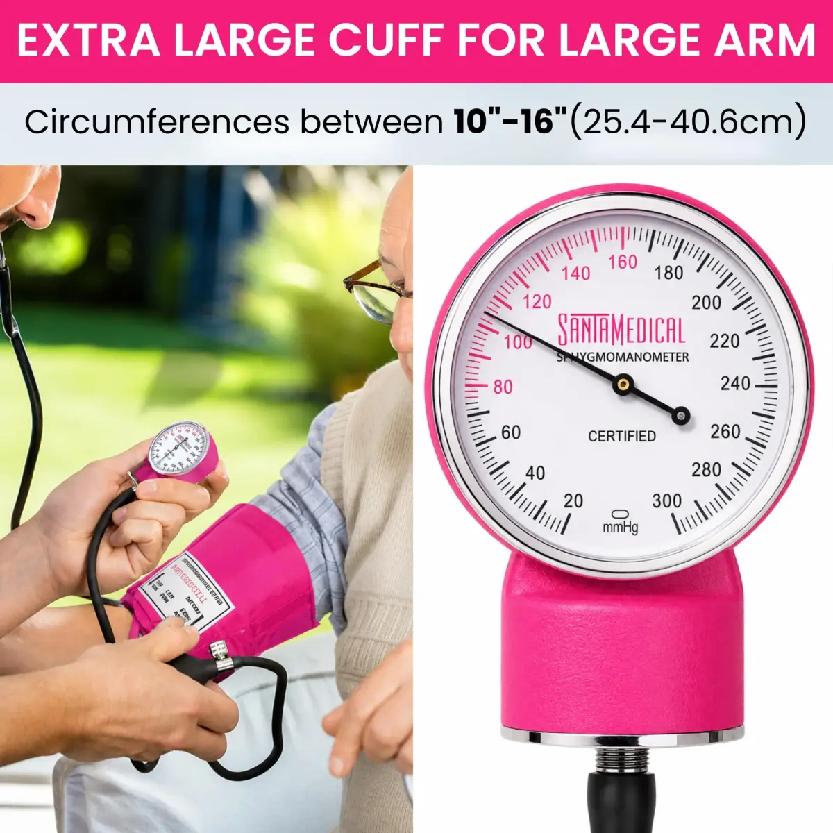Santamedical Adult Deluxe Aneroid Sphygmomanometer - Pink | Manual BP Cuff with ±3 mmHg Accuracy & Carrying Case - view 4