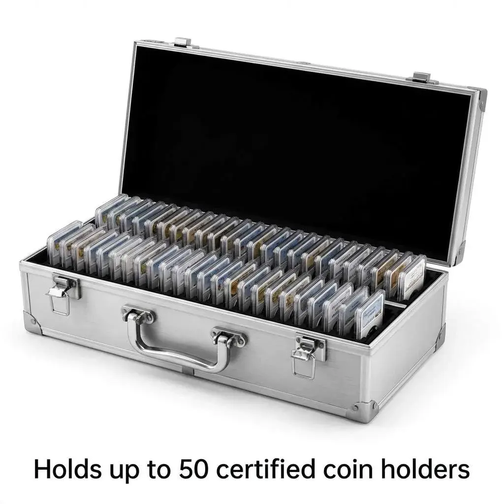 QWORK Aluminum Coin Case Holder with 50 Slots for PCGS/NGC Slabs, 3 Pack | Modern Style - view 5