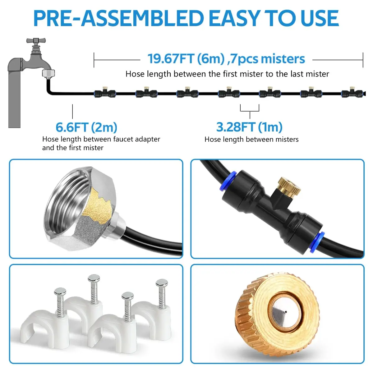 homenote Misting Cooling System 26FT (8M) | 7 Brass Mist Nozzles + 3/4" Adapter, Pack of 2 - view 2