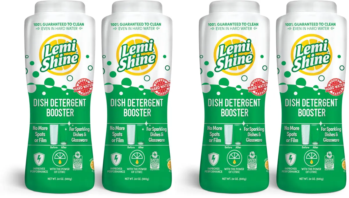 Lemi Shine Natural Dish Detergent Booster - 24 oz (Pack of 4) | Hard Water Spot Remover, Eco-Friendly, Lemon Scent - main product image
