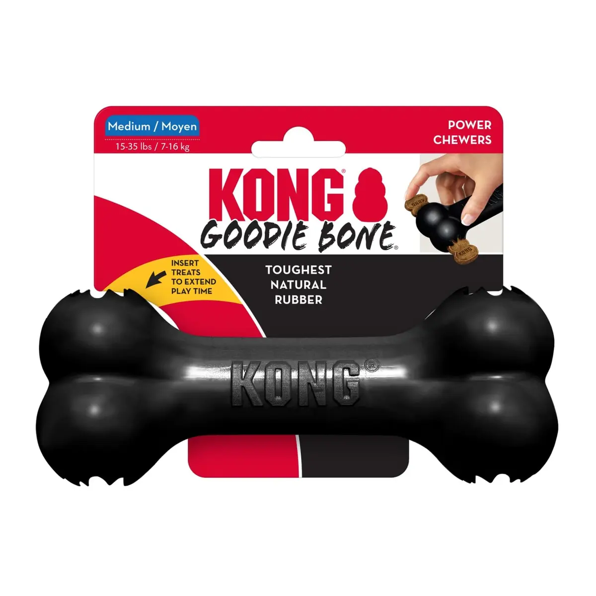KONG Extreme Goodie Bone Most Durable Natural Rubber Dog Bone for Power Chewers - Black - Medium Dogs (Pack of 2) | Vet-Recommended for Aggressive Chewers - view 6