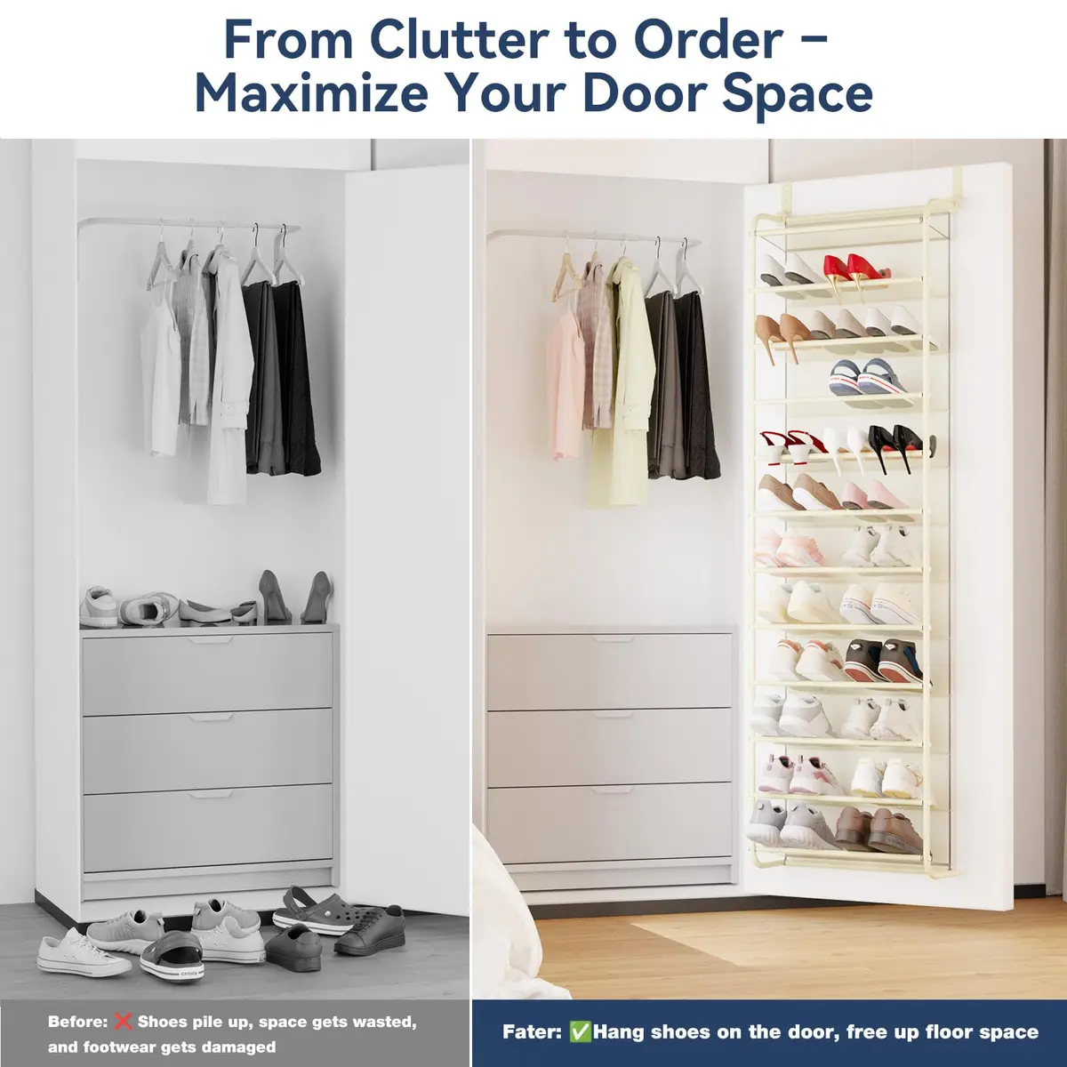 Whitmor 36 Pair Over the Door Shoe Rack 183cm (74") H x 55cm (21.7") W x 19cm (7.5") D | Stores 36 Pairs of Shoes - view 6