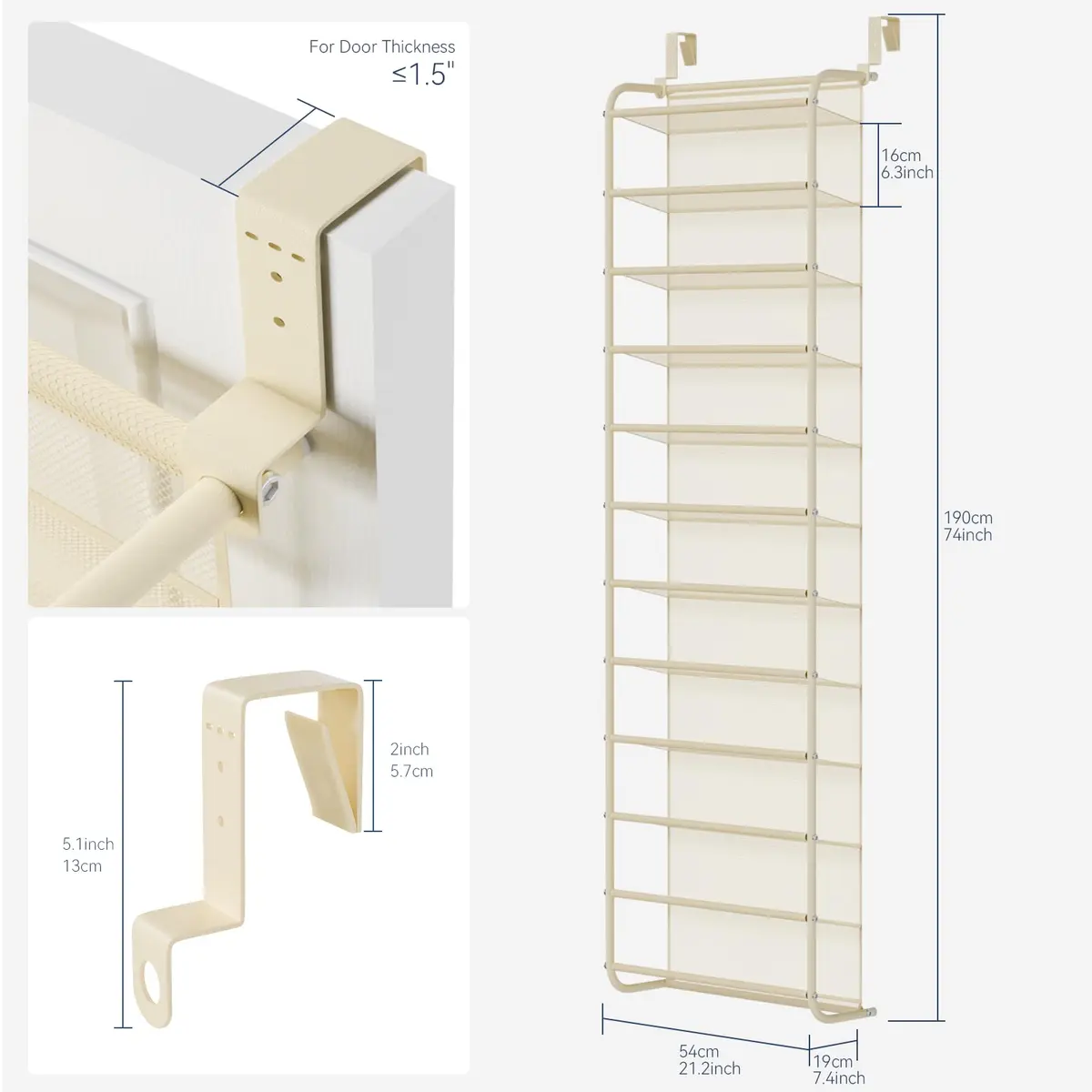 Whitmor 36 Pair Over the Door Shoe Rack 183cm (74") H x 55cm (21.7") W x 19cm (7.5") D | Stores 36 Pairs of Shoes - view 2