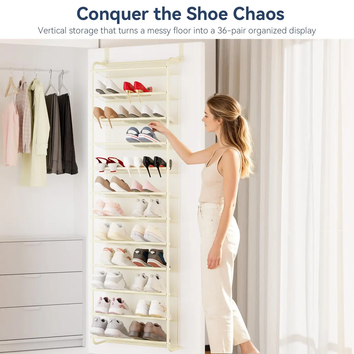 Whitmor 36 Pair Over the Door Shoe Rack 183cm (74") H x 55cm (21.7") W x 19cm (7.5") D | Stores 36 Pairs of Shoes - view 3