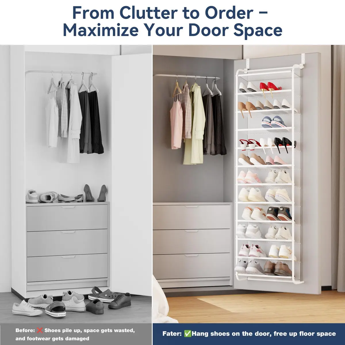 Whitmor 12-Tier Over the Door Shoe Rack, 74" H x 21.7" W x 7.5" D | Holds 36 Pairs of Shoes - view 6