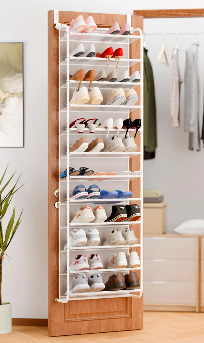 Whitmor 12-Tier Over the Door Shoe Rack, 74" H x 21.7" W x 7.5" D | Holds 36 Pairs of Shoes - main product image