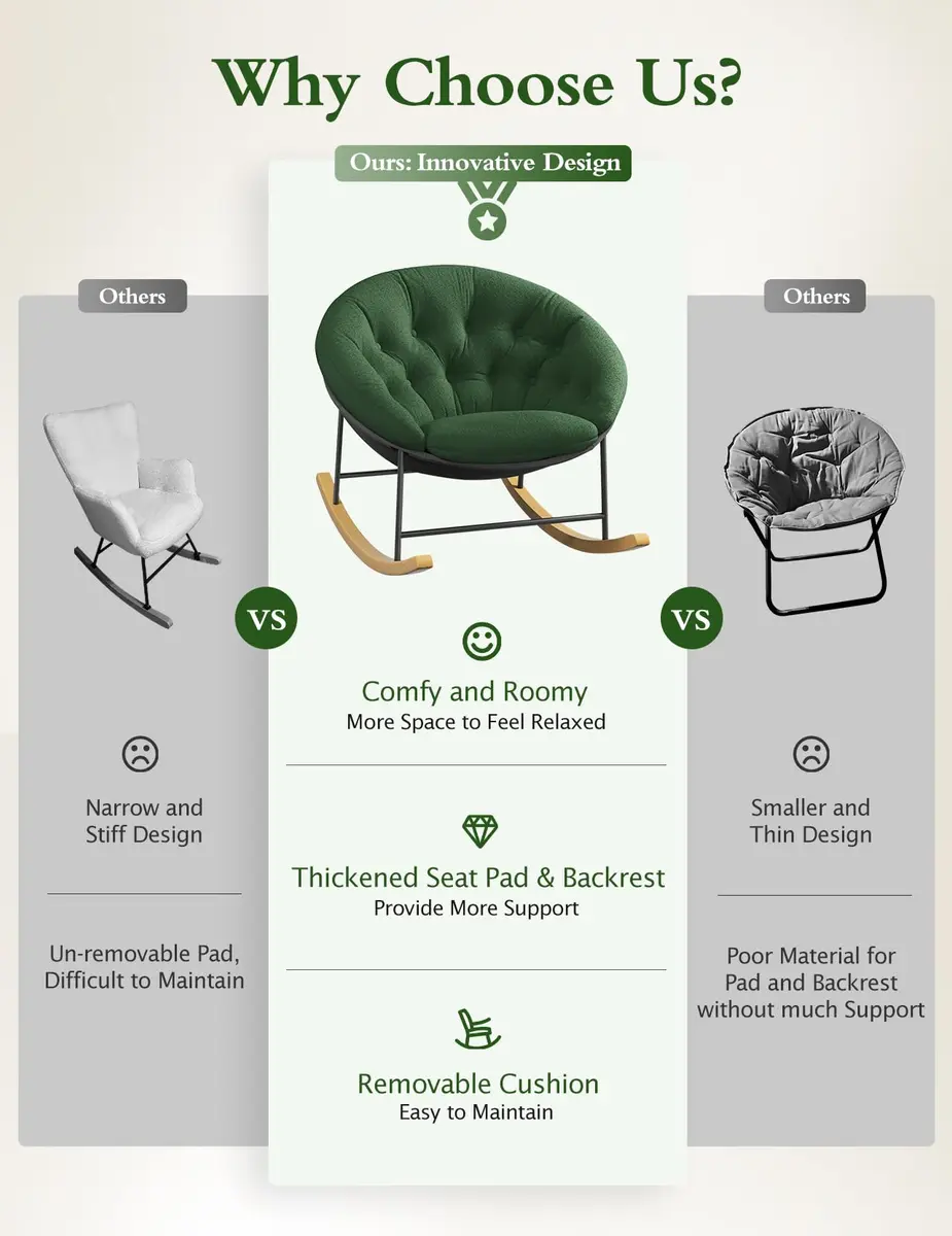 Kidirect Wide Nursery Rocking Chair with Removable Cushion | Comfy Saucer Design for Breastfeeding & Relaxing (Green) - view 5