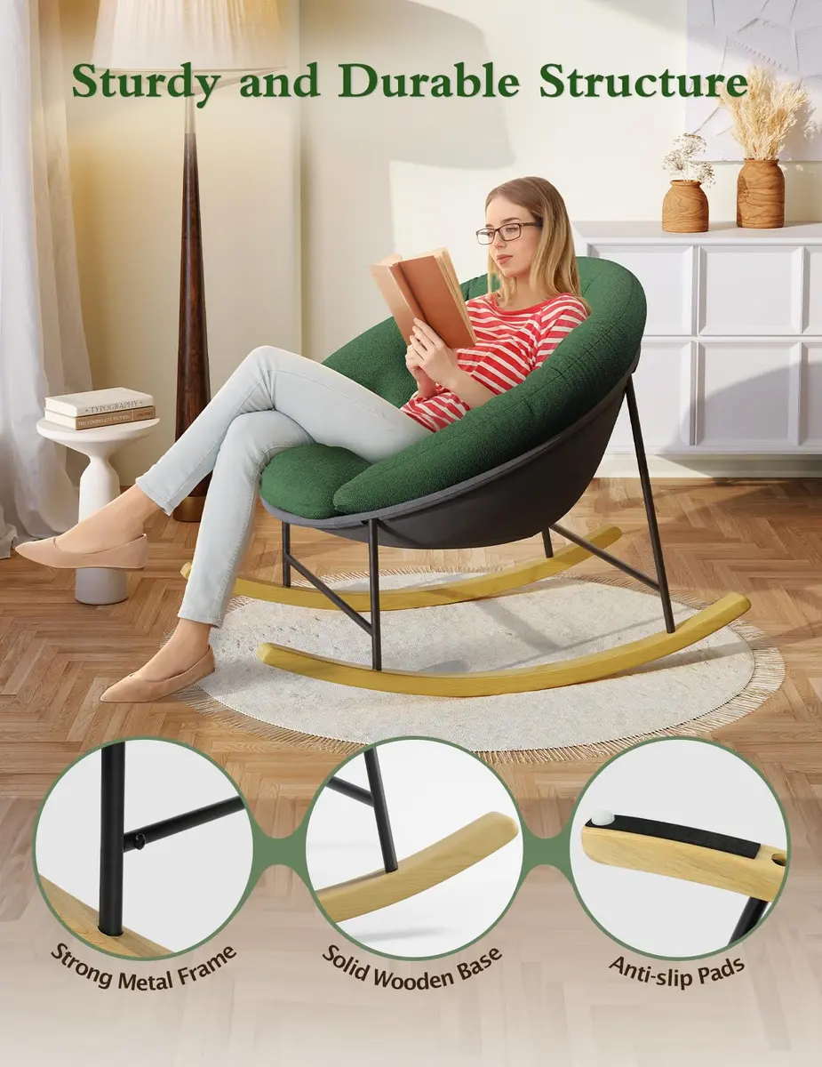 Kidirect Wide Nursery Rocking Chair with Removable Cushion | Comfy Saucer Design for Breastfeeding & Relaxing (Green) - view 7