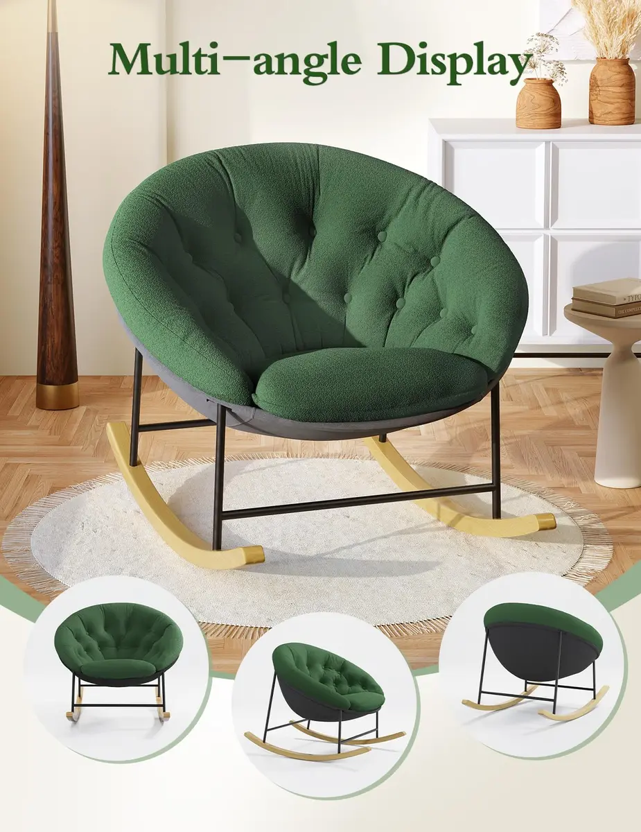 Kidirect Wide Nursery Rocking Chair with Removable Cushion | Comfy Saucer Design for Breastfeeding & Relaxing (Green) - view 8