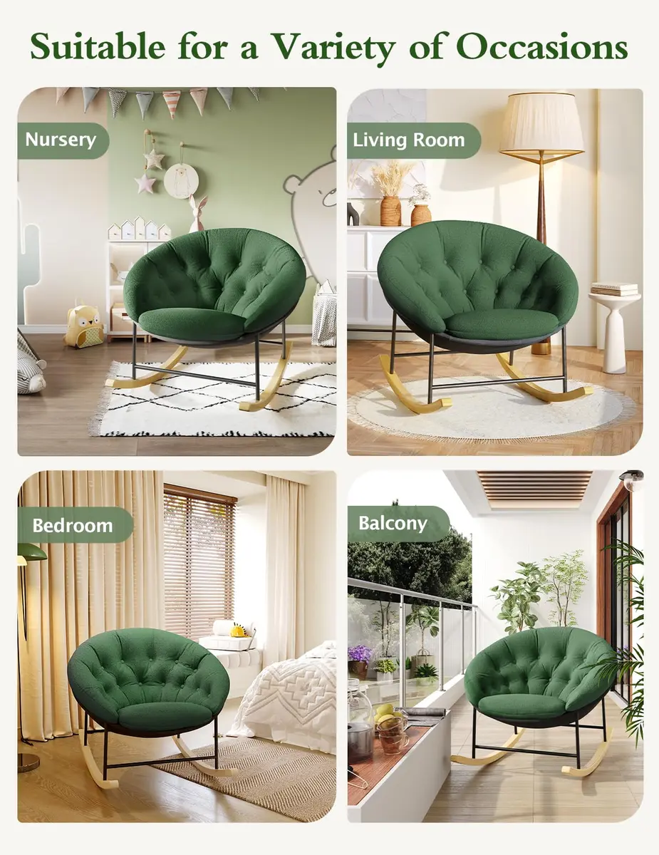 Kidirect Wide Nursery Rocking Chair with Removable Cushion | Comfy Saucer Design for Breastfeeding & Relaxing (Green) - view 9