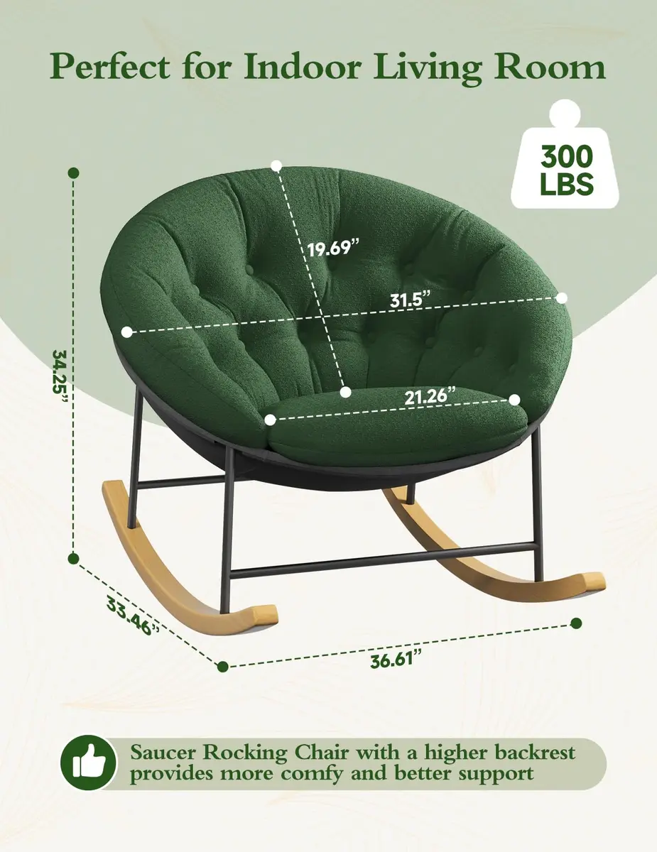 Kidirect Wide Nursery Rocking Chair with Removable Cushion | Comfy Saucer Design for Breastfeeding & Relaxing (Green) - view 2