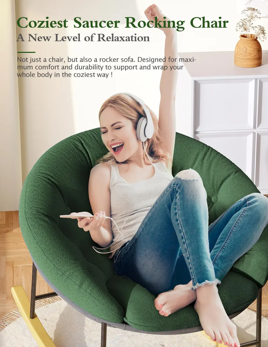 Kidirect Wide Nursery Rocking Chair with Removable Cushion | Comfy Saucer Design for Breastfeeding & Relaxing (Green) - view 3