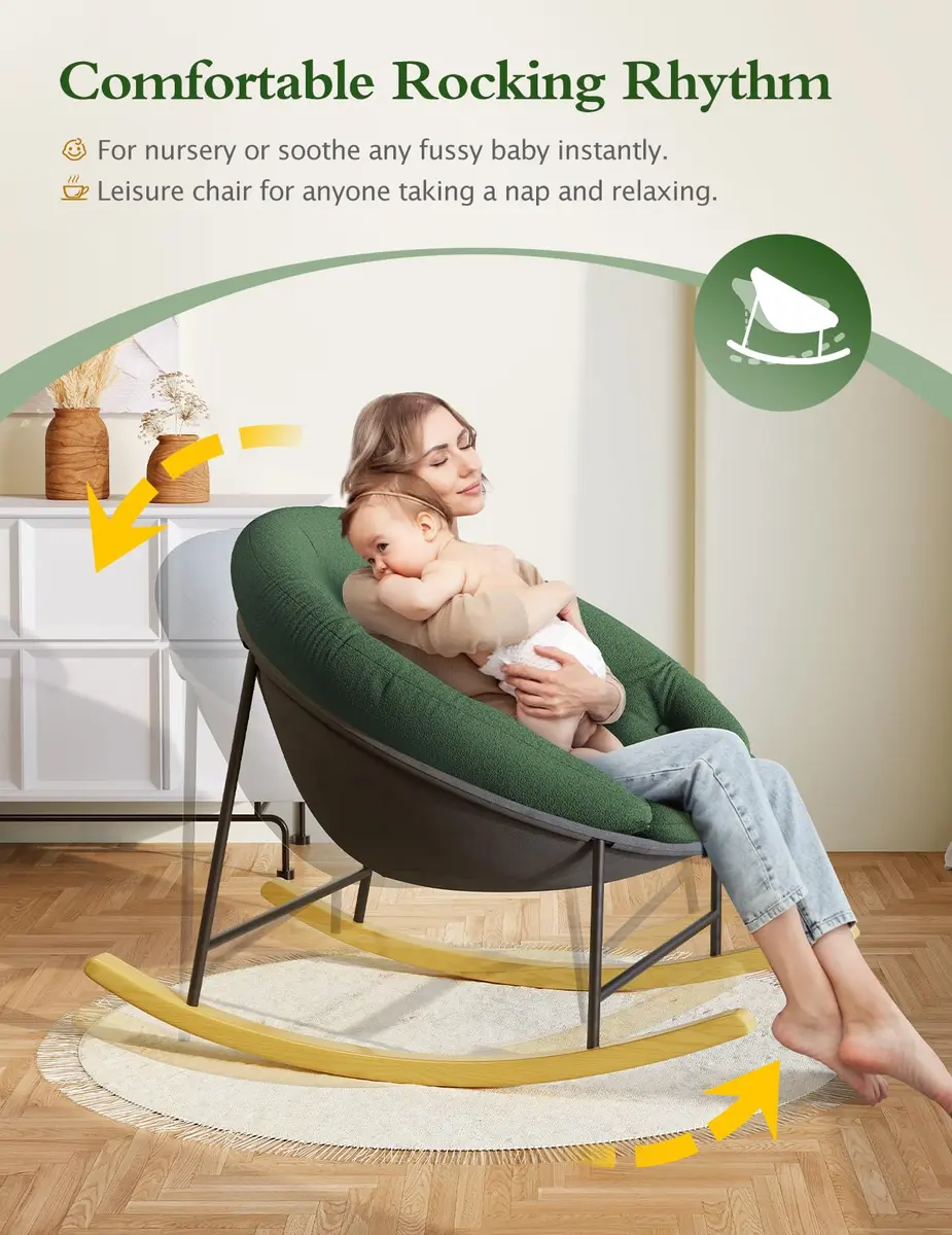 Kidirect Wide Nursery Rocking Chair with Removable Cushion | Comfy Saucer Design for Breastfeeding & Relaxing (Green) - view 4