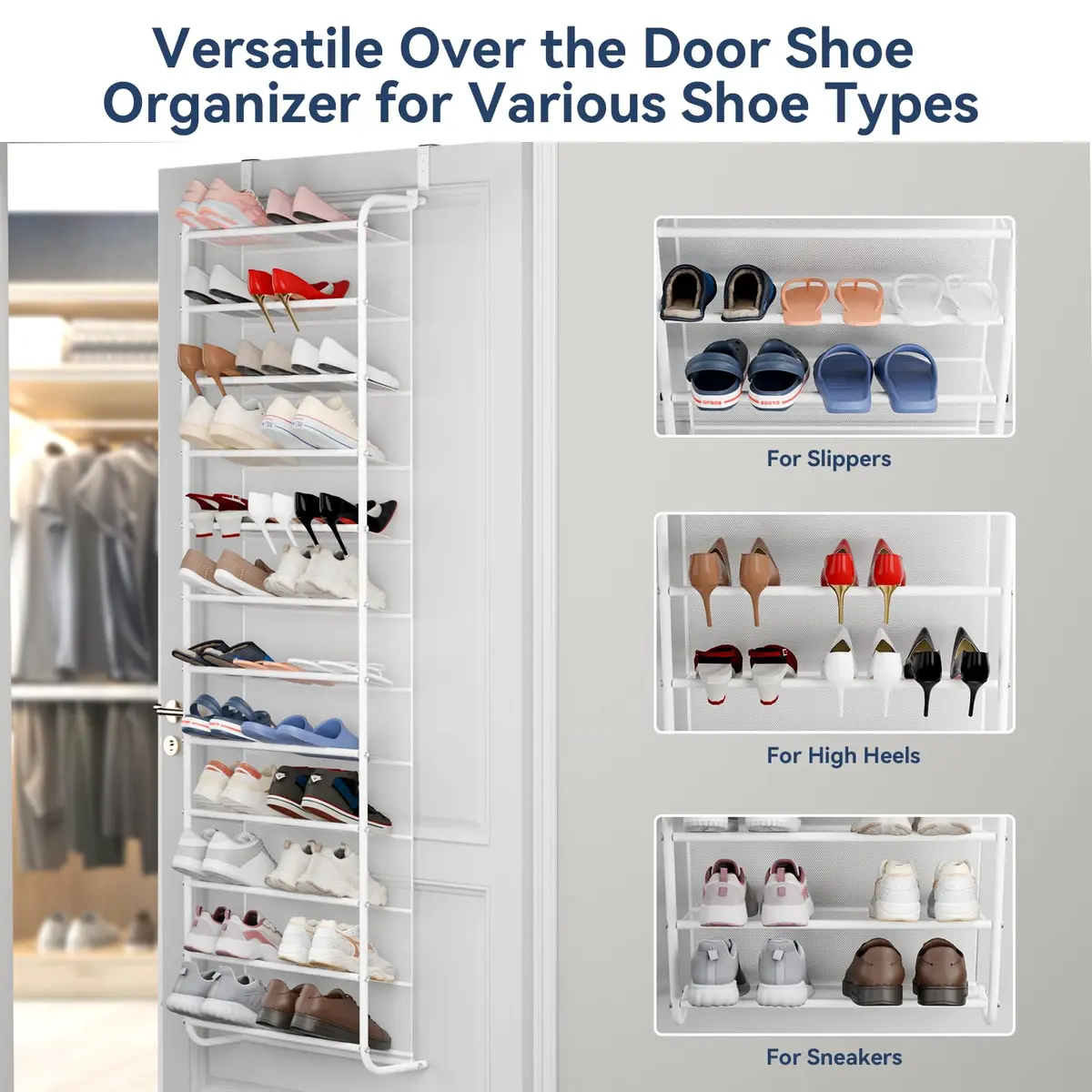 Whitmor 12-Tier Over the Door Shoe Rack 36-Pair Capacity | 183cm H x 55cm W x 19cm D - view 4